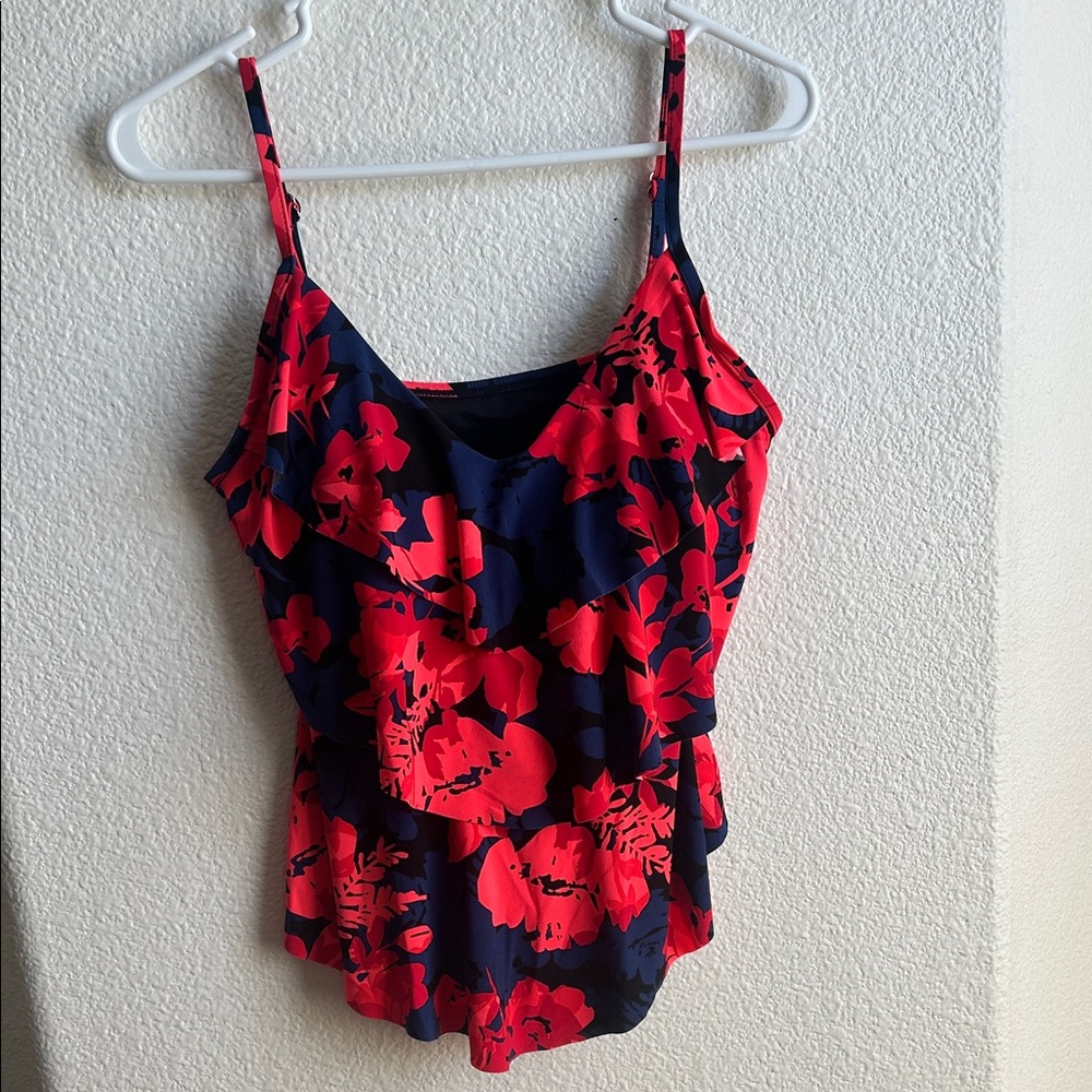 Aqua Green Red and Navy Floral Swimsuit